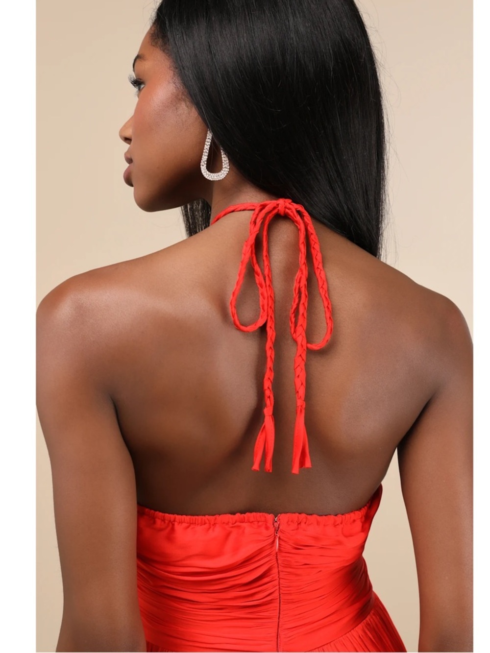 NWT Lulu’s Pleasing Chicness Red Satin Halter Tiered Midi Dress Small Party Chic - Picture 6 of 10